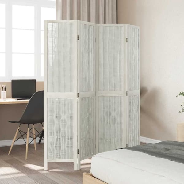 vidaXL Romdeler 4 paneler hvit heltre keisertre