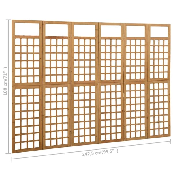 vidaXL 6-panels rumdeler/espalier 242,5x180 cm massivt grantræ - Rumdelere