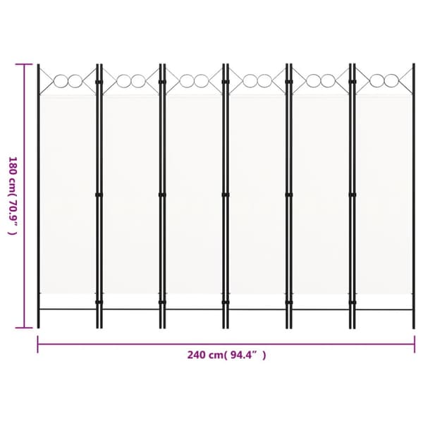 vidaXL 6-panels rumdeler 240 x 180 cm hvid -  Rumdelere