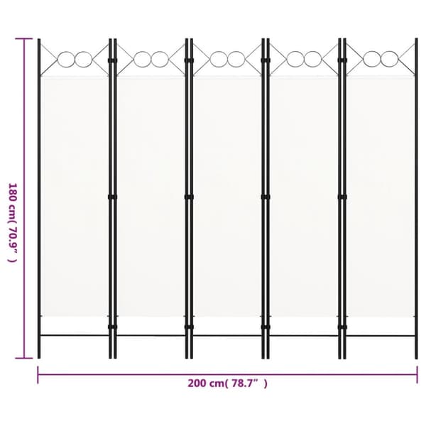 vidaXL 5-panels rumdeler 200 x 180 cm hvid -  Rumdelere