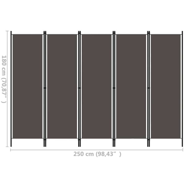 vidaXL 5-panels rumdeler 250 x 180 cm antracitgrå - Rumdelere