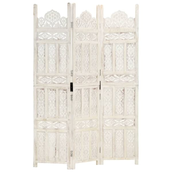 vidaXL 3-panels rumdeler håndskåret 120 x 165 cm massivt mangotræ hvid -  Rumdelere