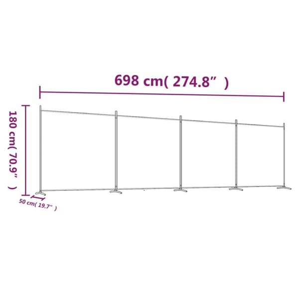 vidaXL Rumsavdelare 4 paneler brun 698x180 cm tyg - Rumsavdelare