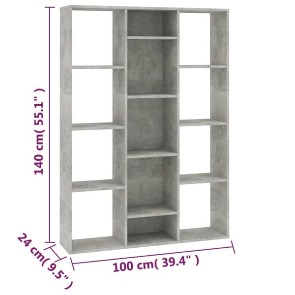vidaXL rumdeler/bogreol 100x24x140 cm konstrueret træ betongrå -  Rumdelere