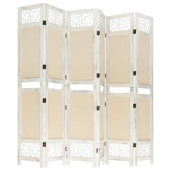 vidaXL 6-panels rumdeler 210x165 cm stof cremefarvet - Rumdelere