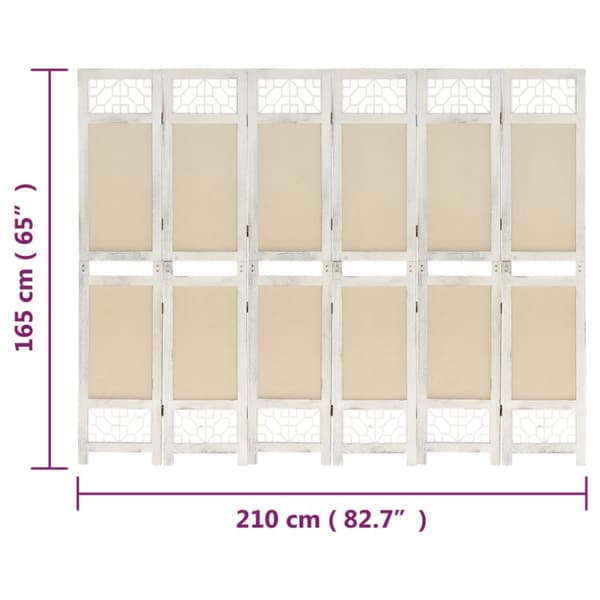 vidaXL 6-panels rumdeler 210x165 cm stof cremefarvet - Rumdelere