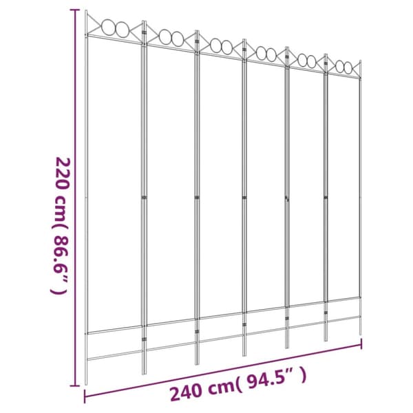 vidaXL 6-panels rumdeler 240x220 cm stof hvid - Rumdelere