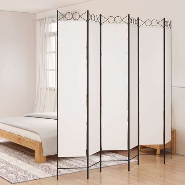 vidaXL 6-panels rumdeler 240x220 cm stof hvid -  Rumdelere