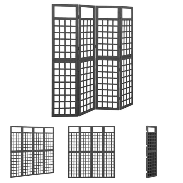 The Living Store 4-panels rumdeler/espalier 161x180 cm massivt grantræ sort - Rumdelere