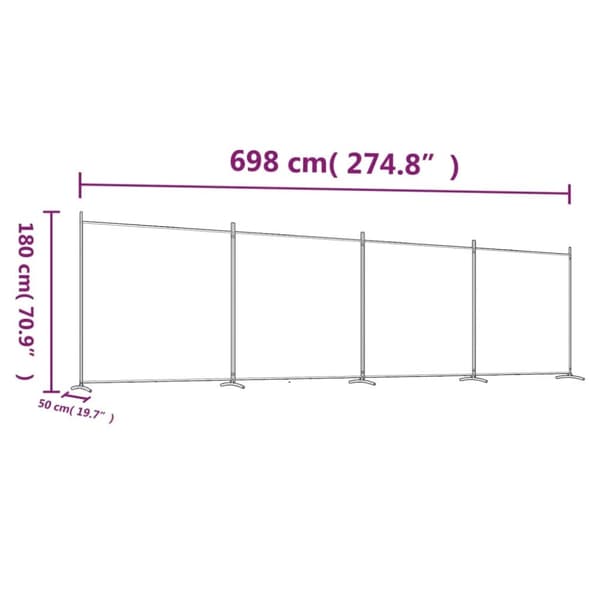 The Living Store 4-panels rumdeler 698x180 cm stof hvid -  Rumdelere