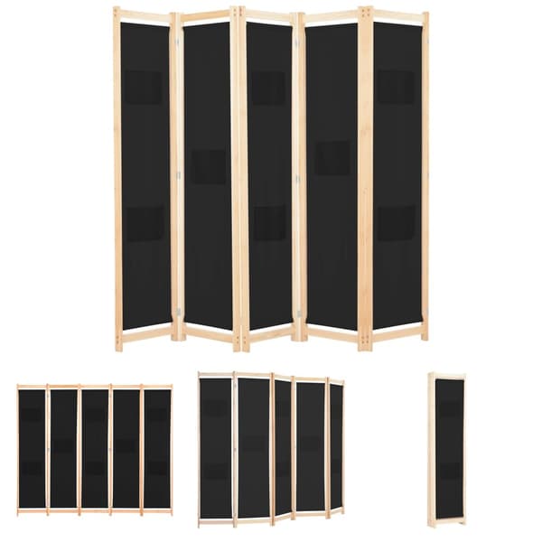 The Living Store 5-panels rumdeler 200 x 170 x 4 cm stof sort - Rumdelere