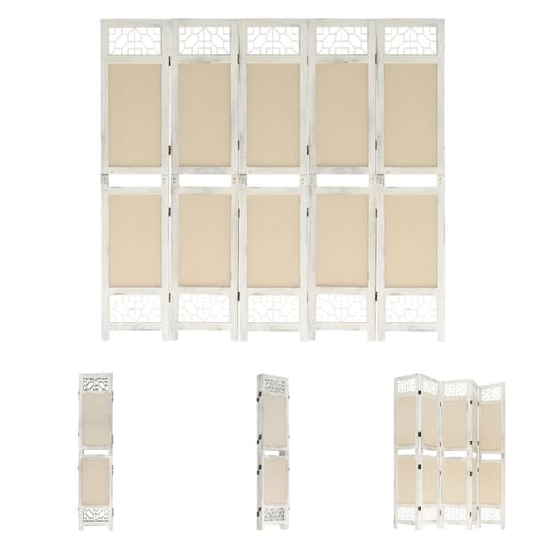The Living Store 5-panels rumdeler 175x165 cm stof cremefarvet -  Rumdelere