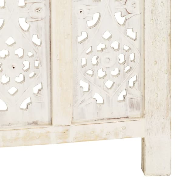 The Living Store 3-panels rumdeler håndskåret 120 x 165 cm massivt mangotræ hvid -  Rumdelere
