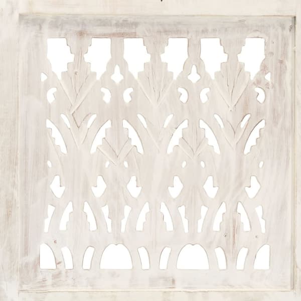 The Living Store 3-panels rumdeler håndskåret 120 x 165 cm massivt mangotræ hvid -  Rumdelere