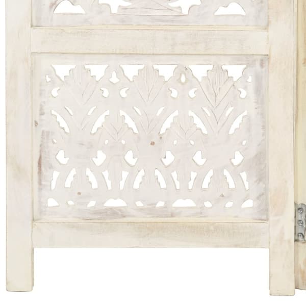 The Living Store 3-panels rumdeler håndskåret 120 x 165 cm massivt mangotræ hvid -  Rumdelere