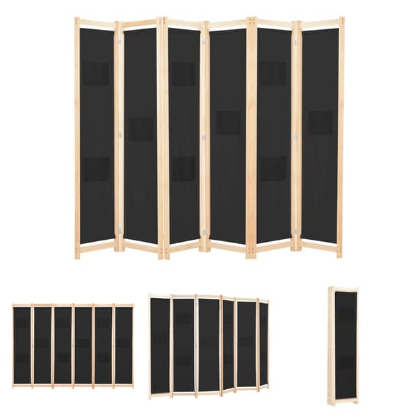 The Living Store 6-panels rumdeler 240 x 170 x 4 cm stof sort -  Rumdelere