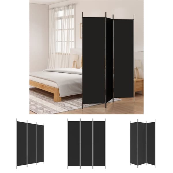 The Living Store 3-panels rumdeler 150x200 cm stof sort -  Rumdelere