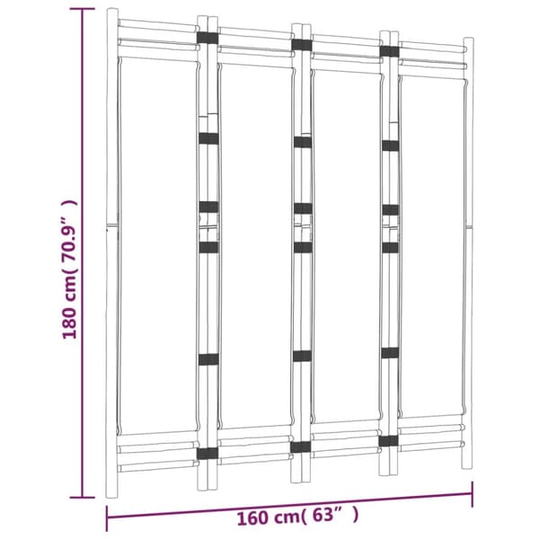 The Living Store 4-panels rumdeler 160 cm foldbar bambus og kanvas - Rumdelere