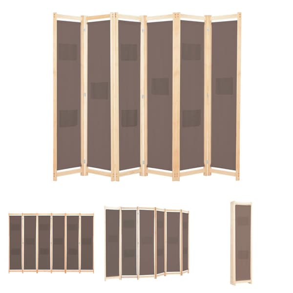 The Living Store 6-panels rumdeler 240 x 170 x 4 cm stof brun -  Rumdelere