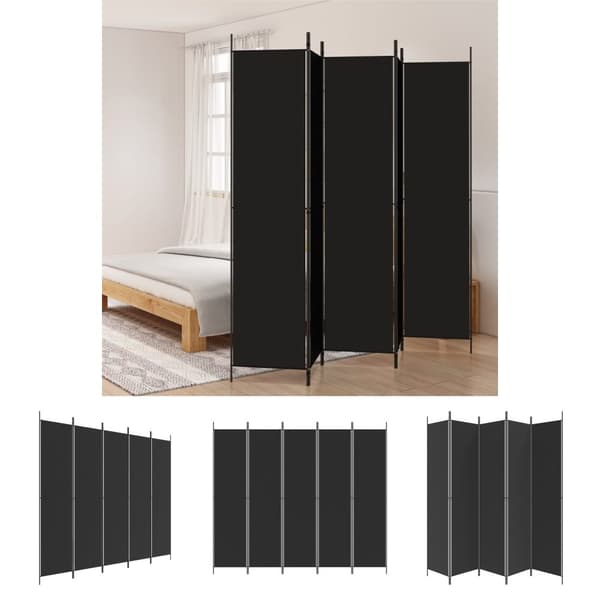 The Living Store 5-panels rumdeler 250x220 cm stof sort -  Rumdelere