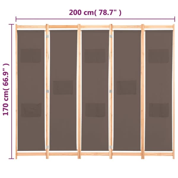 The Living Store 5-panels rumdeler 200 x 170 x 4 cm stof brun - Rumdelere