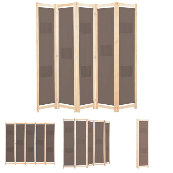 The Living Store 5-panels rumdeler 200 x 170 x 4 cm stof brun - Rumdelere