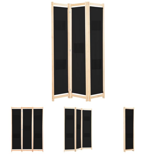 The Living Store 3-panels rumdeler 120 x 170 x 4 cm stof sort - Rumdelere