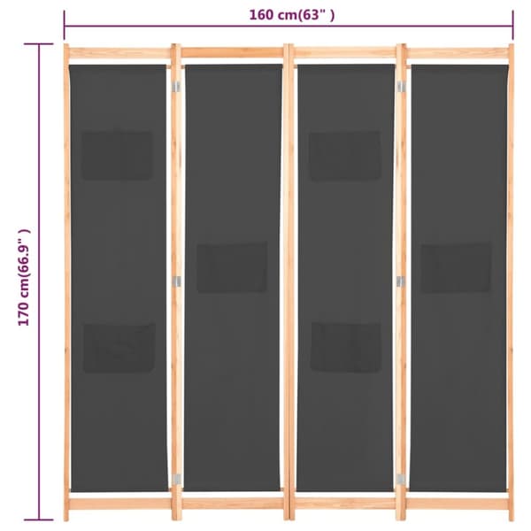 The Living Store 4-panels rumdeler 160 x 170 x 4 cm stof grå - Rumdelere