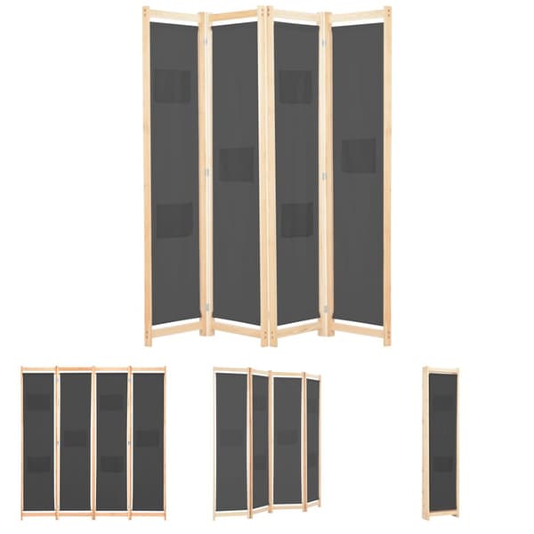 The Living Store 4-panels rumdeler 160 x 170 x 4 cm stof grå - Rumdelere