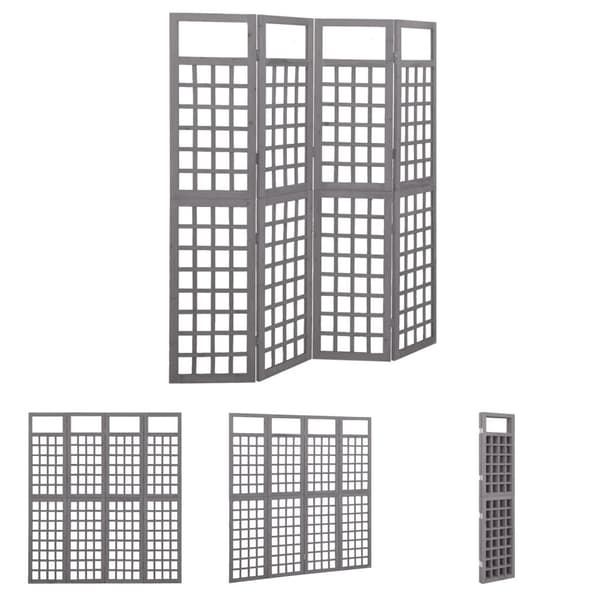 The Living Store 4-panels rumdeler/espalier 161x180 cm massivt grantræ grå - Rumdelere