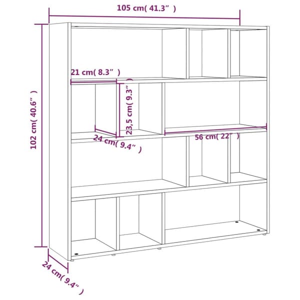 The Living Store Bokhylla/rumsavdelare betonggrå 105x24x102 cm - Rumsavdelare