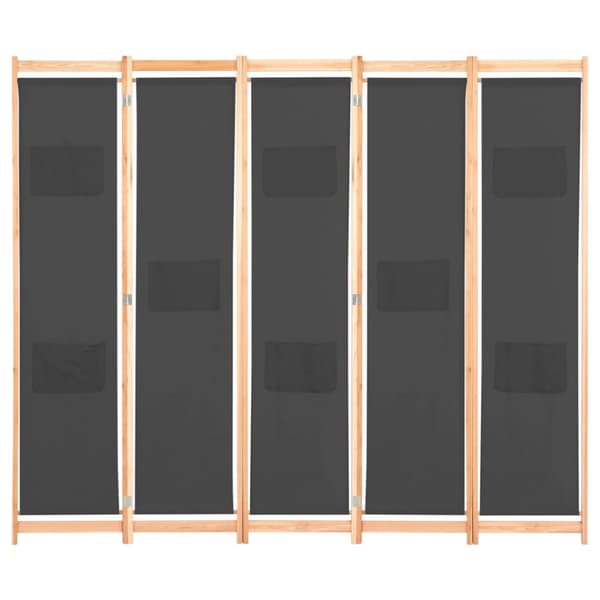 The Living Store 5-panelers rumdeler 200 x 170 x 4 cm stof grå -  Rumdelere