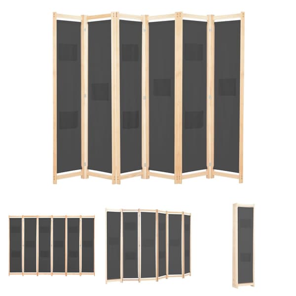 The Living Store 6-panelers rumdeler 240 x 170 x 4 cm stof grå - Rumdelere