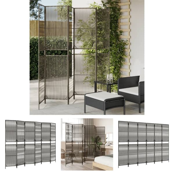The Living Store rumdeler 6 paneler polyrattan grå -  Rumdelere