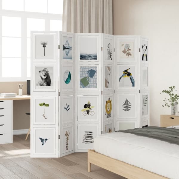 The Living Store rumdeler 6 paneler massivt kejsertræ hvid -  Rumdelere