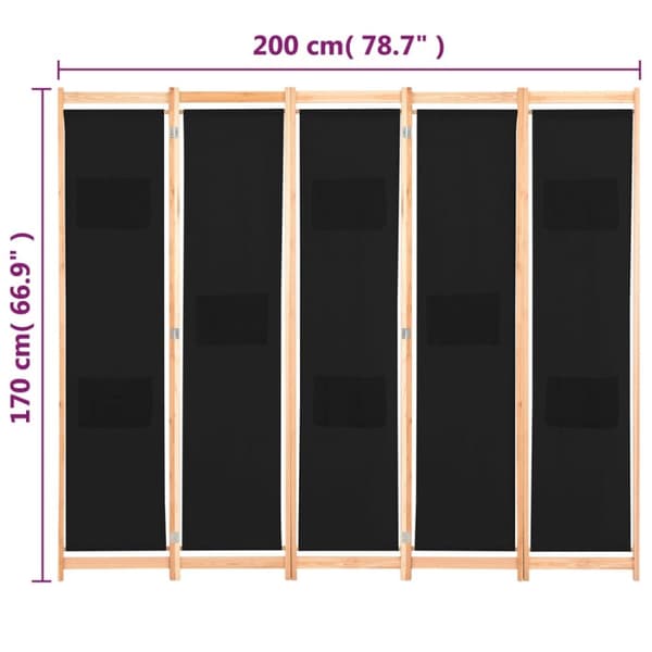 Rumdelere - Living 5-panels rumdeler 200 x 170 x 4 cm stof sort