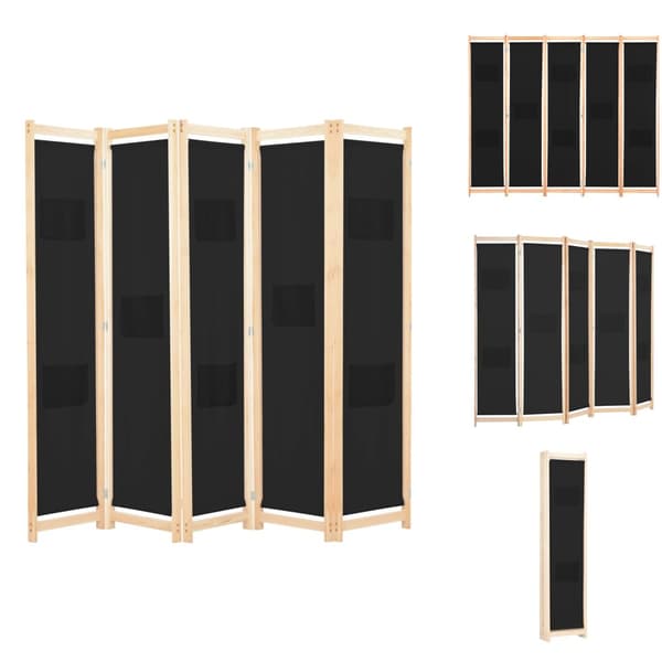 Rumdelere - Living 5-panels rumdeler 200 x 170 x 4 cm stof sort