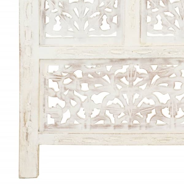 Rumdelere - Living 4-panels rumdeler håndskåret 160 x 165 cm massivt mangotræ hvid