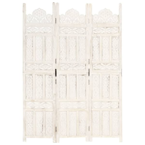 Rumdelere - Living 3-panels rumdeler håndskåret 120 x 165 cm massivt mangotræ hvid