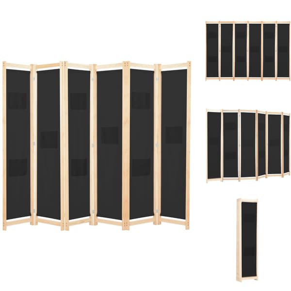 Rumdelere - Living 6-panels rumdeler 240 x 170 x 4 cm stof sort