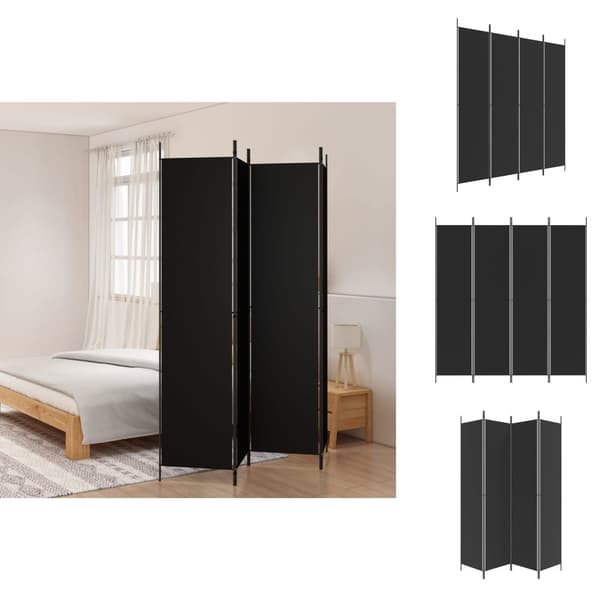 Rumdelere - Living 4-panels rumdeler 200x220 cm stof sort