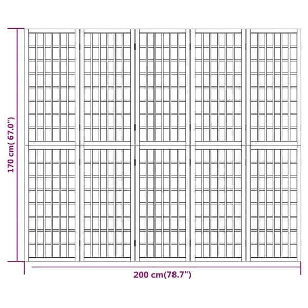 Rumdelere - Living 5-panels rumdeler 200x170 cm foldbar japansk stil