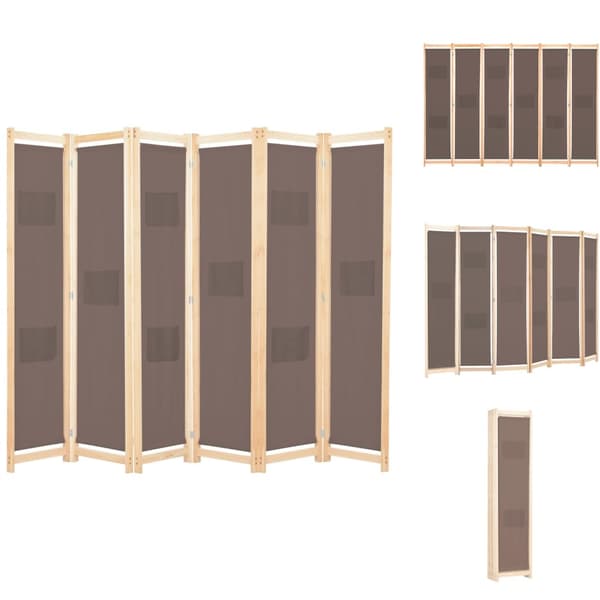 Rumdelere - Living 6-panels rumdeler 240 x 170 x 4 cm stof brun