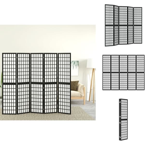 Rumdelere - Living 5-panels rumdeler 200x170 cm foldbar japansk stil sort