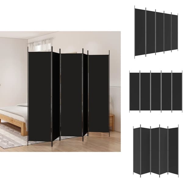 Rumdelere - Living 5-panels rumdeler 250x200 cm stof sort