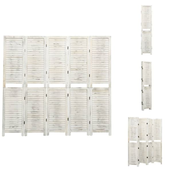 Rumdelere - Living 5-panels rumdeler 178,5x166 cm massivt træ antik hvid