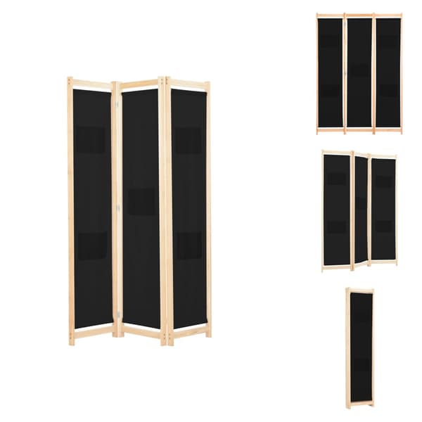 Rumdelere - Living 3-panels rumdeler 120 x 170 x 4 cm stof sort