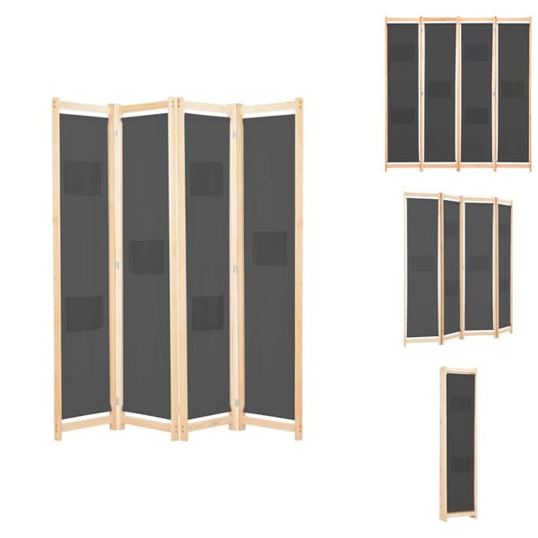 Rumdelere - Living 4-panels rumdeler 160 x 170 x 4 cm stof grå