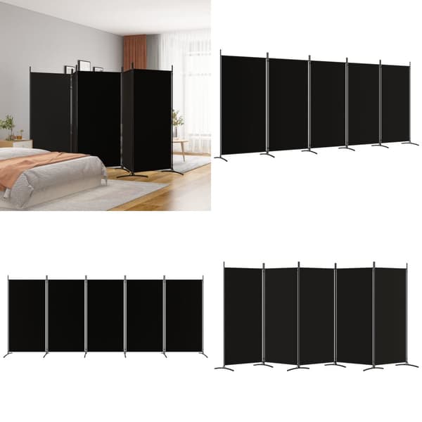 5-panels rumdeler 433x180 cm stof sort - Rumdeler - Rumdelere - Home & Living