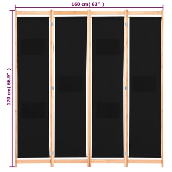 4-panels rumdeler 160 x 170 x 4 cm stof sort - Rumdeler - Rumdelere - Home & Living